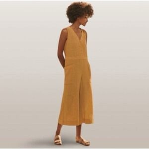 Poetry Jumpsuit Linen Blend SZ 10 Yellow Cropped Crinkle Sleeveless Boho Travel